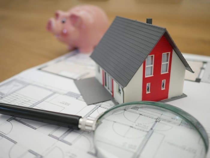 Approved layout drawing under a magnifying glass